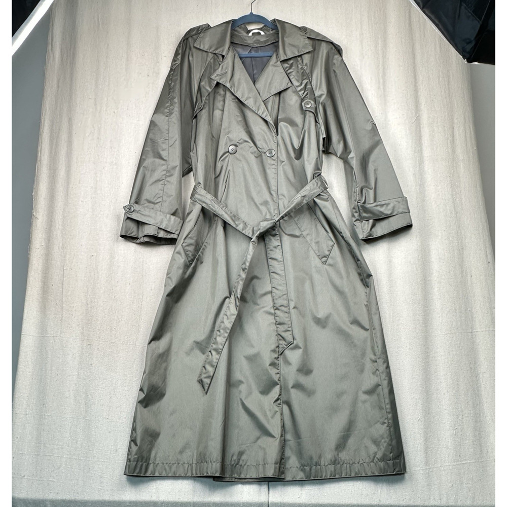 Vintage Fred Michael Raingear Women Trench Coat Long Pewter Tie Belt Size 14